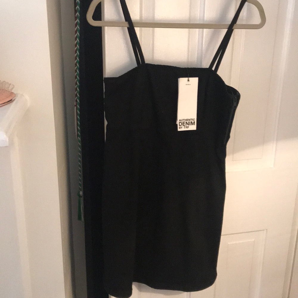 Black mini denim dress